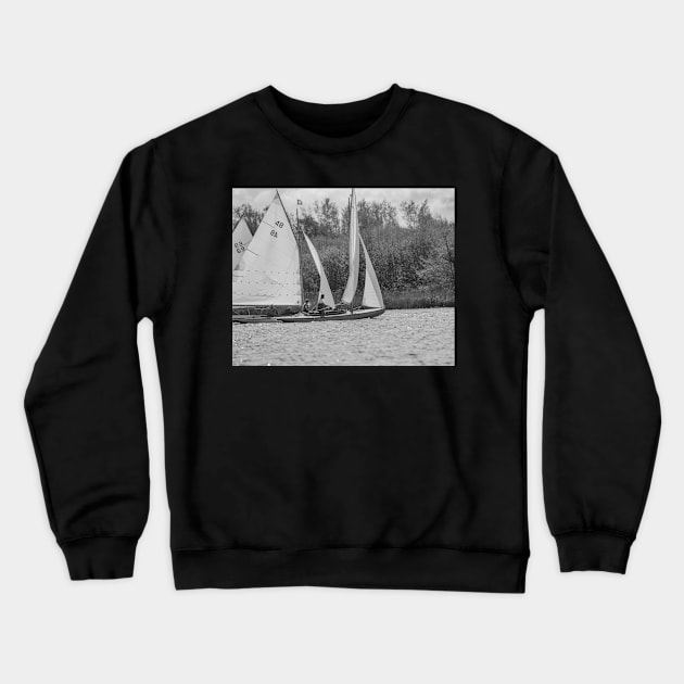 Racing boats on Wroxham Broad, Norfolk Crewneck Sweatshirt by yackers1